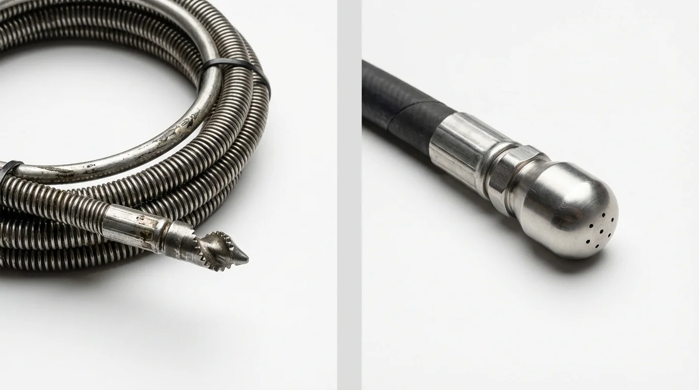 Drain snake cable and hydro jetting nozzle used for drain cleaning in Hollandale, MS