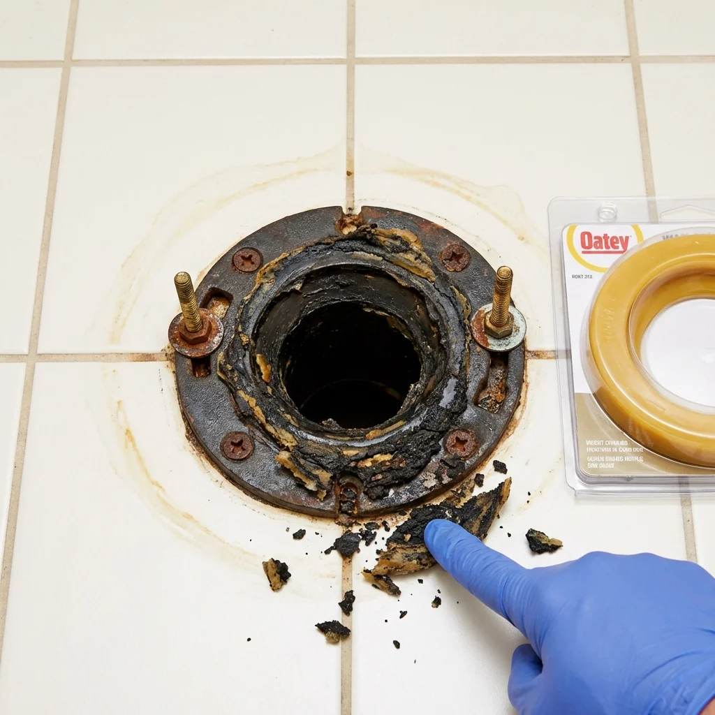 Failed wax ring showing water seepage at the base of a toilet in a Hollandale, MS home
